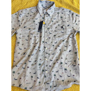 Huk Fishing Men's Casual Button-Down Shirt‎ with Nautical Print Size Small